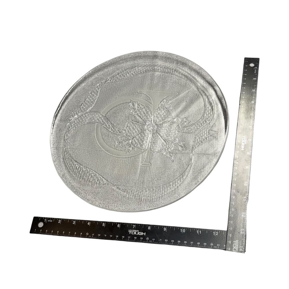 Embossed Aluminum Oval Tray Monogram C Scottish Thistle Silver - Picture 6 of 6